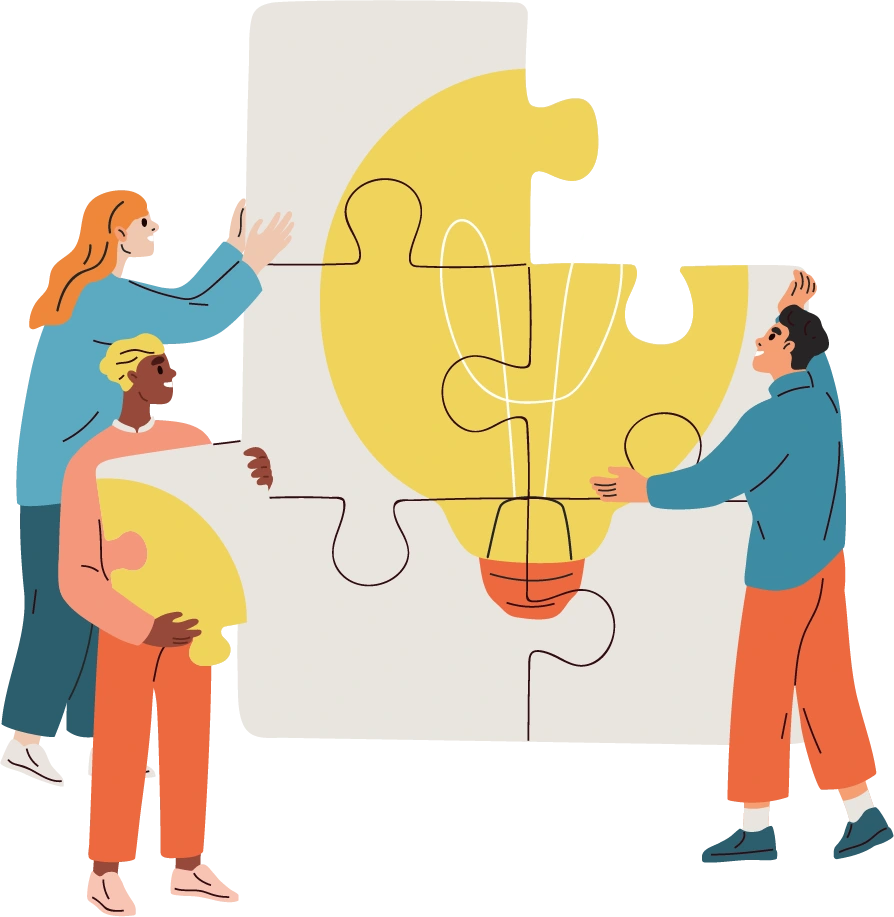 illustration of people completing puzzle